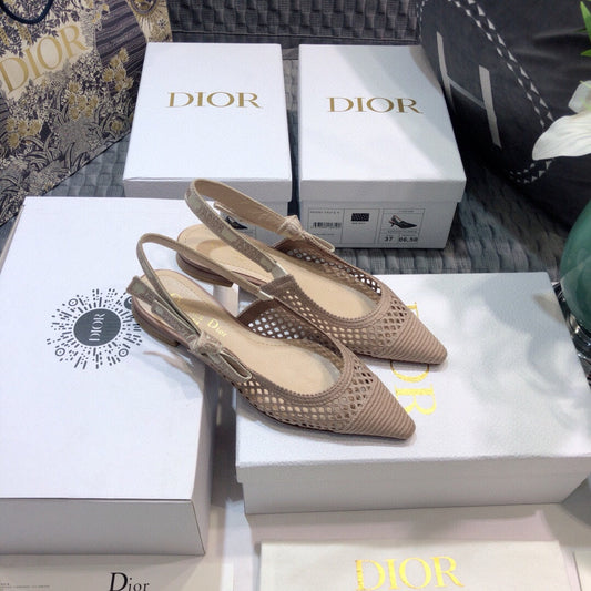 JAdior slingback flat transparent mesh rose canelle embroidered cotton