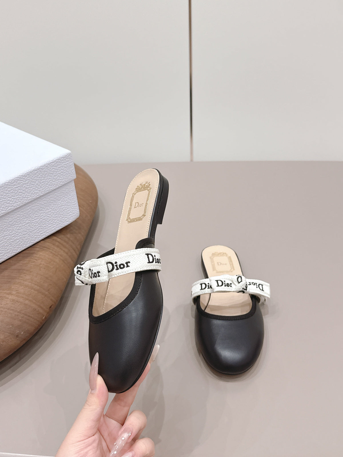 CD J'Adior Mules Beige Black Sheepskin 738314