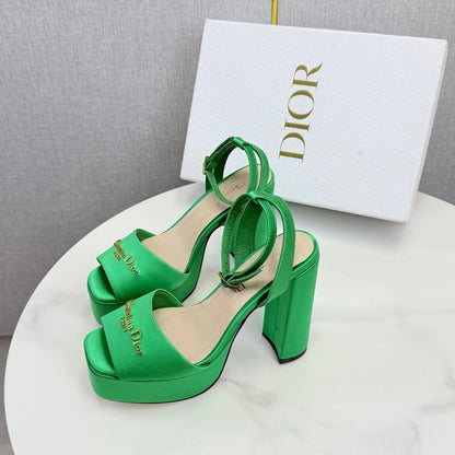 CD 26s Platform Sandals 80 Green Satin Sheepskin 640228