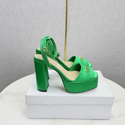 CD 26s Platform Sandals 80 Green Satin Sheepskin 640228