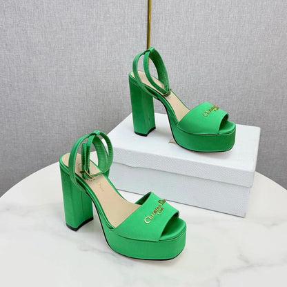 CD 26s Platform Sandals 80 Green Satin Sheepskin 640228